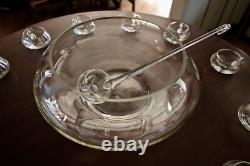 Vintage 14 PC Hand Blown Crystal Moderno Riekes Crisa Punch Bowl Set Ladle & Box