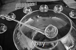 Vintage 14 PC Hand Blown Crystal Moderno Riekes Crisa Punch Bowl Set Ladle & Box