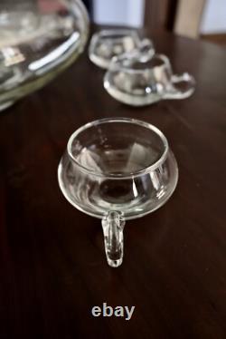 Vintage 14 PC Hand Blown Crystal Moderno Riekes Crisa Punch Bowl Set Ladle & Box
