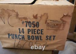Vintage 14 PC Hand Blown Crystal Moderno Riekes Crisa Punch Bowl Set Ladle & Box