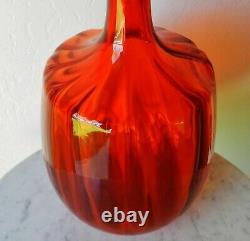 Vintage 15 Blenko #6416 Joel Myers Optic Tangerine Red Decanter Vase
