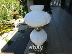 Vintage 18 Fenton Glass Gloss White Poppy Gwtw Lamp 3 Way Lighting