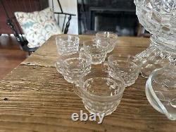 Vintage 1940's Fostoria American Punch Bowl With Cups, Ped And Ladle