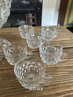 Vintage 1940's Fostoria American Punch Bowl With Cups, Ped And Ladle