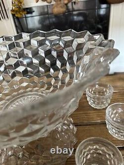 Vintage 1940's Fostoria American Punch Bowl With Cups, Ped And Ladle