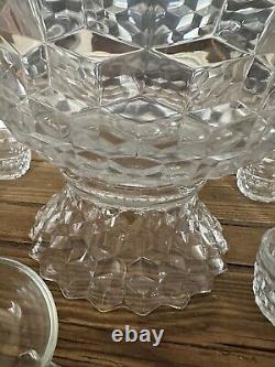 Vintage 1940's Fostoria American Punch Bowl With Cups, Ped And Ladle