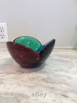 Vintage 1950's Blenko Art Glass Tri Color Lobe Glass Bowl No. 5831 Signed