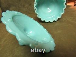 Vintage 1950's Fenton Art Glass Turquoise Hobnail Covered Candy Dish Excellent