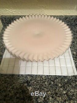 Vintage 1950's Fenton SILVER ROSE Cake Plate Mid Century Pink Milk Glass Stand