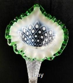 Vintage 1950s Large Emerald Crest Diamond Lace Fenton Epergnes 3 Horn Vase NMINT