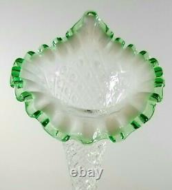 Vintage 1950s Large Emerald Crest Diamond Lace Fenton Epergnes 3 Horn Vase NMINT