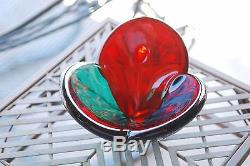 Vintage 1958 Mid-Century BLENKO Tri-color Lobed Red, Green, Blue Glass Bowl 3