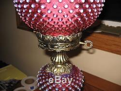 Vintage 1960 Fenton Art Glass Cranberry Opalescent Hobnail Banquet Parlor Lamp