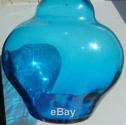 Vintage 1969 Blenko Blue Glass Bottle Decanter & Stopper