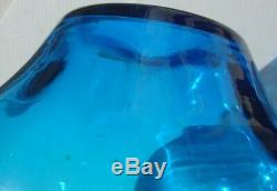 Vintage 1969 Blenko Blue Glass Bottle Decanter & Stopper