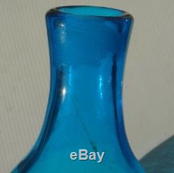 Vintage 1969 Blenko Blue Glass Bottle Decanter & Stopper