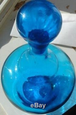 Vintage 1969 Blenko Blue Glass Bottle Decanter & Stopper