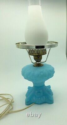Vintage 1970s Fenton Poppy Blue Satin Milk Glass 19 Lamp