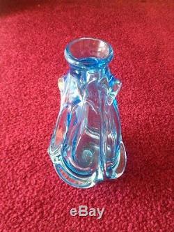 Vintage 1978 Signed Dominick Labino Heavy Art Glass Vase Vessel-ice Blue 7 Inch