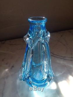 Vintage 1978 Signed Dominick Labino Heavy Art Glass Vase Vessel-ice Blue 7 Inch