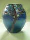 Vintage 1980 Orient & Flume 6 Iridescent Hawthorne Blue Vase Signed & Labeled