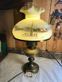 Vintage 1981 Fenton Signed Custard Satin Glass Electric Student Lamp