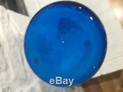 Vintage 50's BLENKO Glass Wayne Husted Large Blue Decanter with Stopper 561 MCM