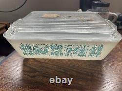 Vintage 8pc Pyrex Amish Butterprint Refrigerator Set Turquoise 501x2, 502, 503