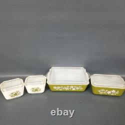 Vintage 8pc Set Pyrex Spring Blossom Fridge Containers with Glass Lids