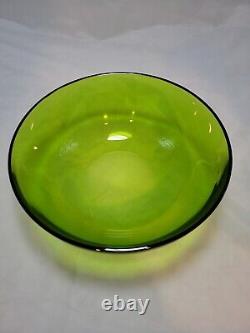 Vintage 9 inch Lalique Green Glass Uni Pattern Bowl Crystal Cristal