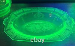 Vintage 9-pc Cameo/Ballerina Uranium Glass Dining Set Green Depression Glass