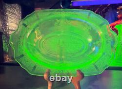 Vintage 9-pc Cameo/Ballerina Uranium Glass Dining Set Green Depression Glass