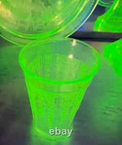 Vintage 9-pc Cameo/Ballerina Uranium Glass Dining Set Green Depression Glass