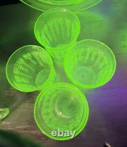 Vintage 9-pc Cameo/Ballerina Uranium Glass Dining Set Green Depression Glass