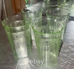 Vintage 9-pc Cameo/Ballerina Uranium Glass Dining Set Green Depression Glass