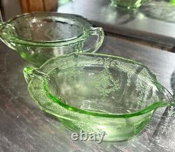 Vintage 9-pc Cameo/Ballerina Uranium Glass Dining Set Green Depression Glass