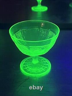 Vintage 9-pc Cameo/Ballerina Uranium Glass Dining Set Green Depression Glass