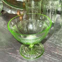 Vintage 9-pc Cameo/Ballerina Uranium Glass Dining Set Green Depression Glass