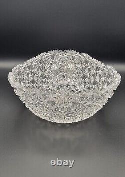 Vintage American Brilliant Cut Glass Bowl 8 1/2 Russian Pattern Style
