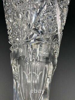 Vintage American Brilliant Heavy Cut Saw Tooth Crystal Trumpet Vase, 12 Tall