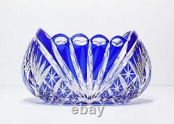Vintage Antique Czech Cobalt Blue Cut To Clear Crystal Serving Bowl
