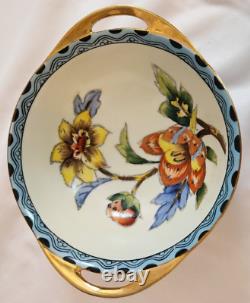 Vintage Antique Noritake Hand Painted Handled Bowl Rose Floral Gold Trim RARE
