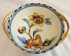 Vintage Antique Noritake Hand Painted Handled Bowl Rose Floral Gold Trim RARE