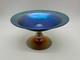 Vintage Antique Quezal Signed Blue Aurene Art Glass Small Compote