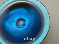 Vintage Antique Quezal Signed Blue Aurene Art Glass Small Compote