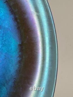 Vintage Antique Quezal Signed Blue Aurene Art Glass Small Compote