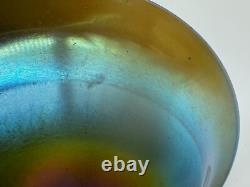 Vintage Antique Quezal Signed Blue Aurene Art Glass Small Compote