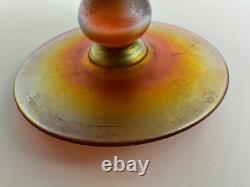 Vintage Antique Quezal Signed Blue Aurene Art Glass Small Compote