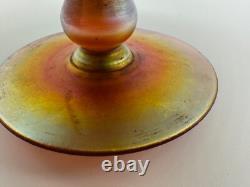 Vintage Antique Quezal Signed Blue Aurene Art Glass Small Compote