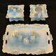 Vintage Antique RS Prussia Icicle Swans Lake- Dresser Set Tray Powder Box Hair
